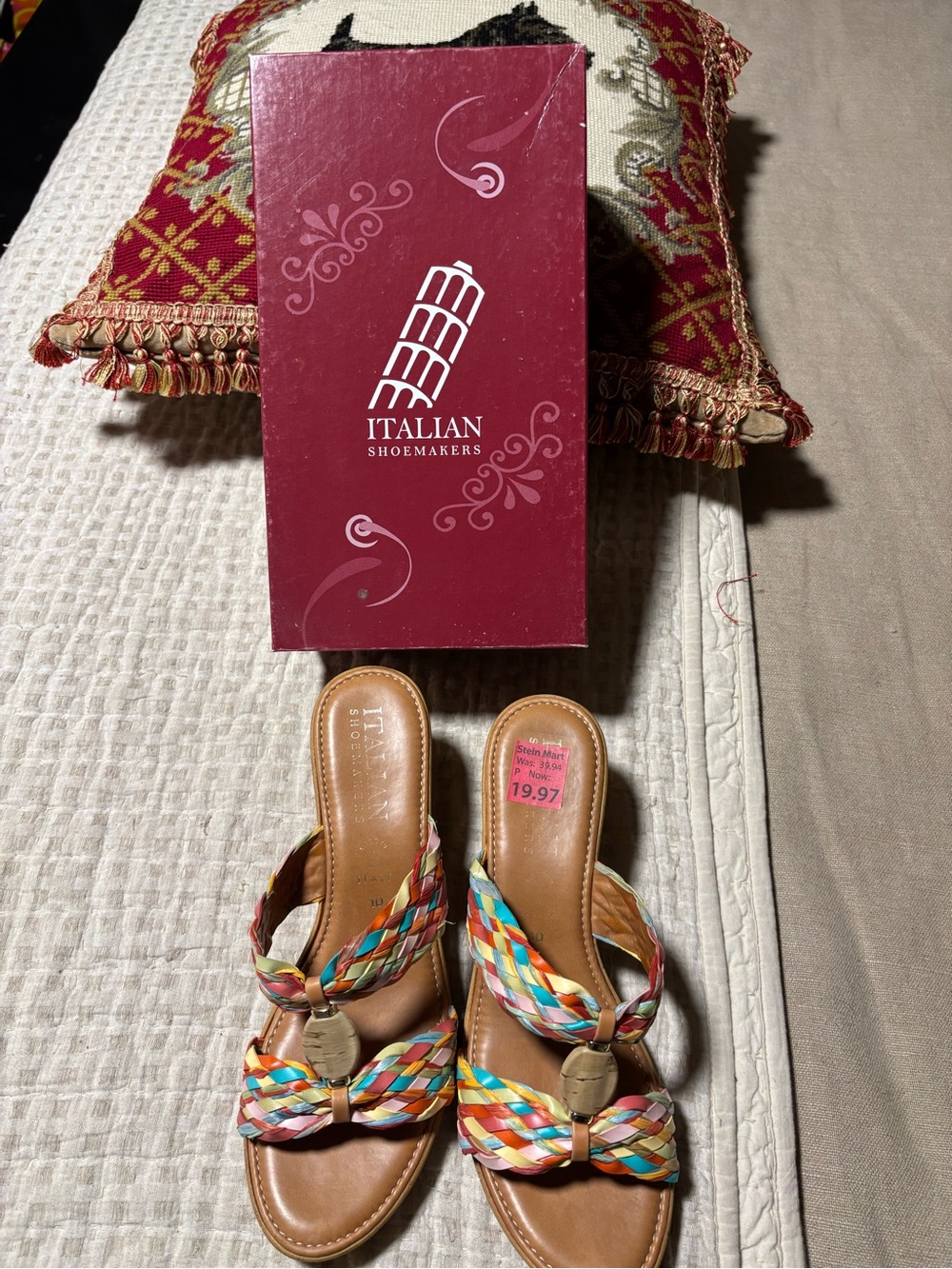 Italian Shoemakers Multicolor Braided Slide Mules with Tan Footbed